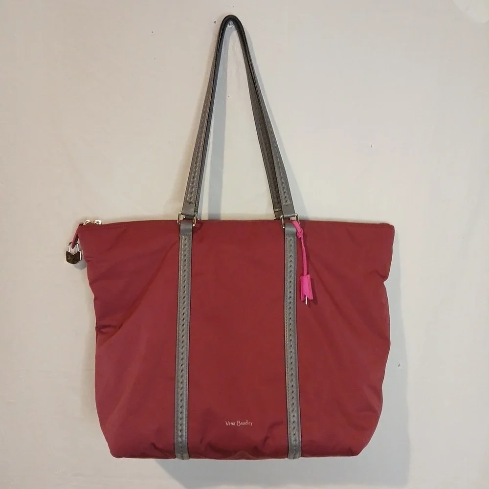 Vera Bradley Insulated Large Midtown Tote Gray Faux Leather Handles Lock And Key